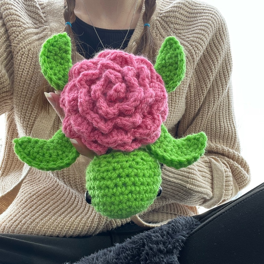 Hand Crocheted Pink Rose Sea Turtle Stuffed Animal Plushie! - Picture 11 of 13